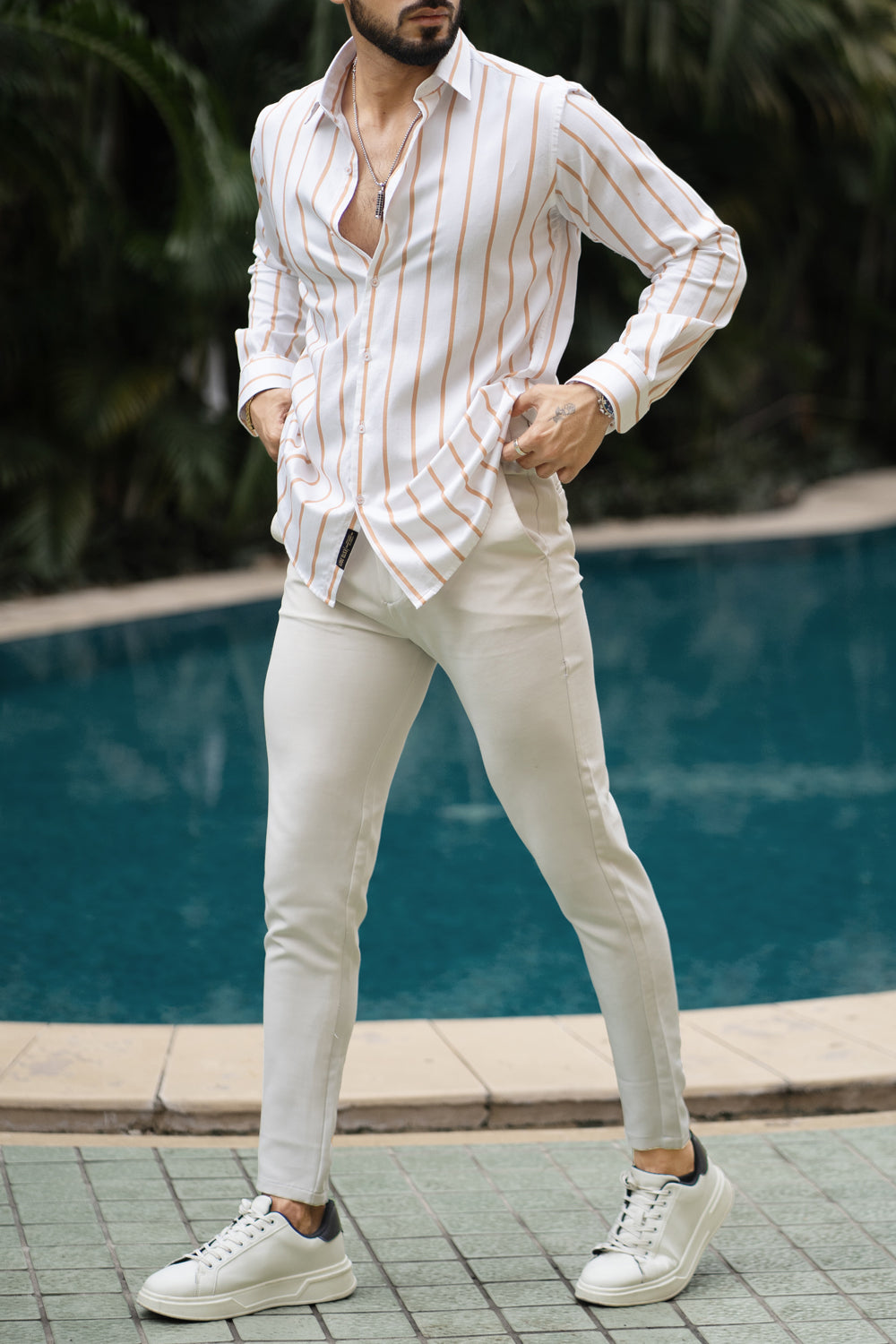 Mocha Striped Shirt - Premium Cotton