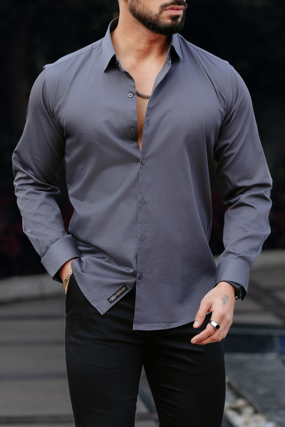 Classic Charcoal Grey -Cotton Satin Shirt