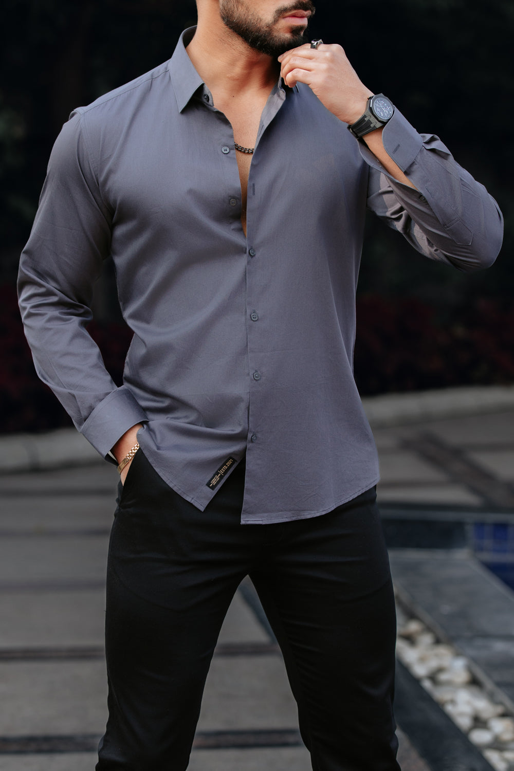 Classic Charcoal Grey -Cotton Satin Shirt