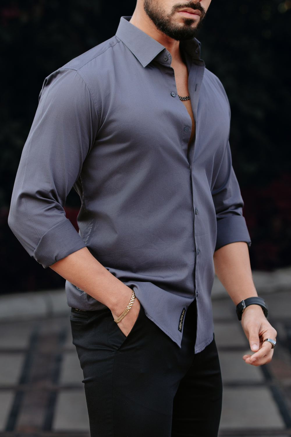 Classic Charcoal Grey -Cotton Satin Shirt