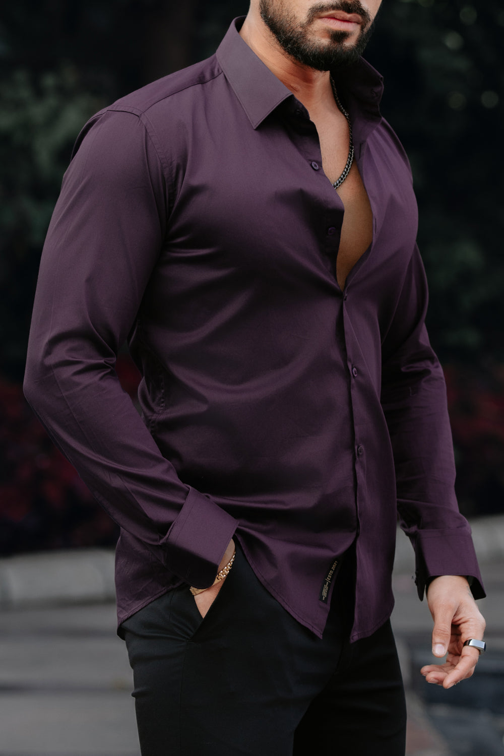 CLASSIC wine-COTTON SATIN SHIRT