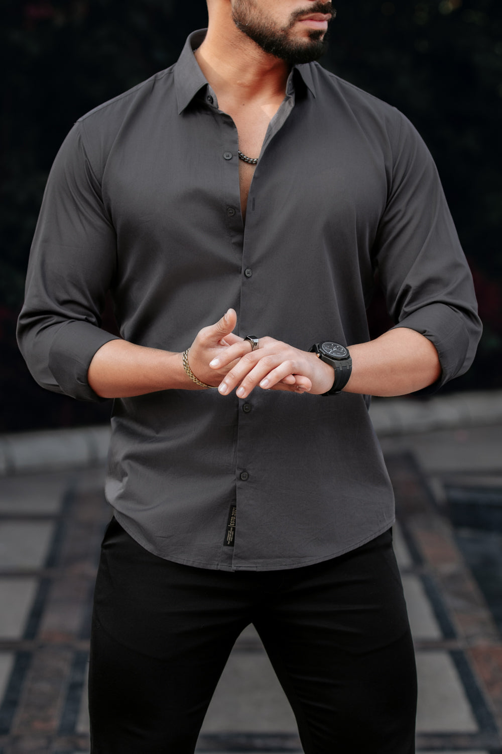 Classic Charcoal Grey -Cotton Satin Shirt