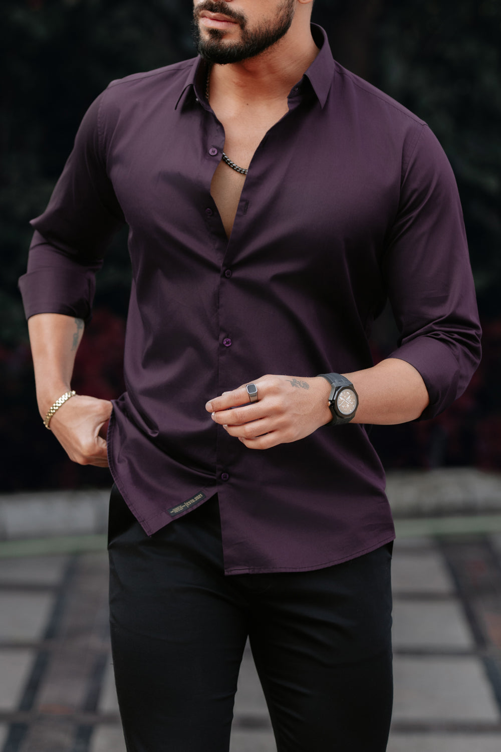 CLASSIC wine-COTTON SATIN SHIRT