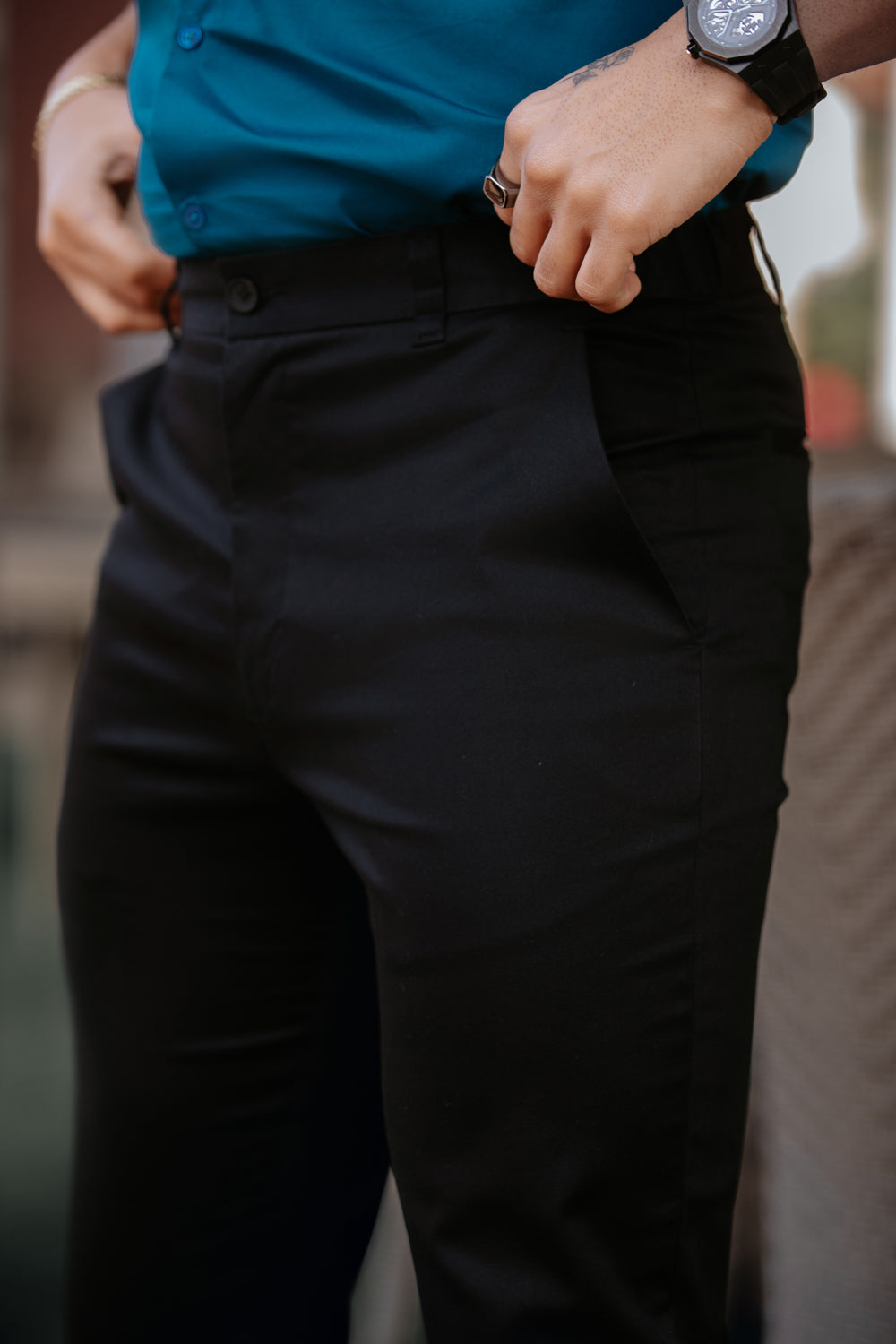 Black Cotton Chinos