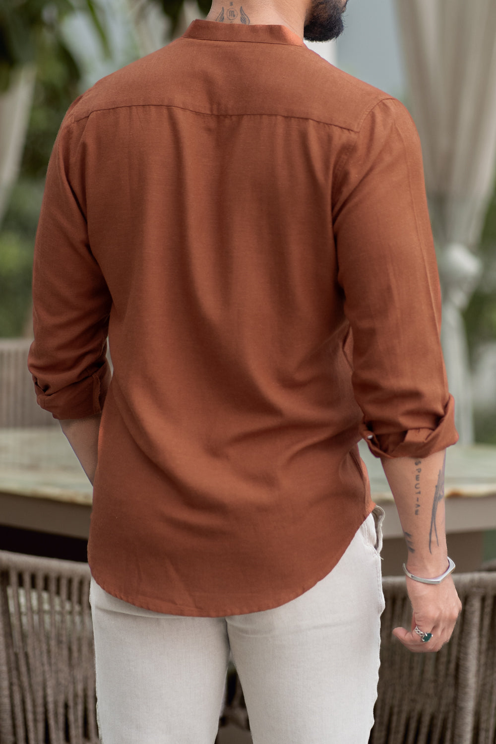 Caramel Mandarin Collar Shirt