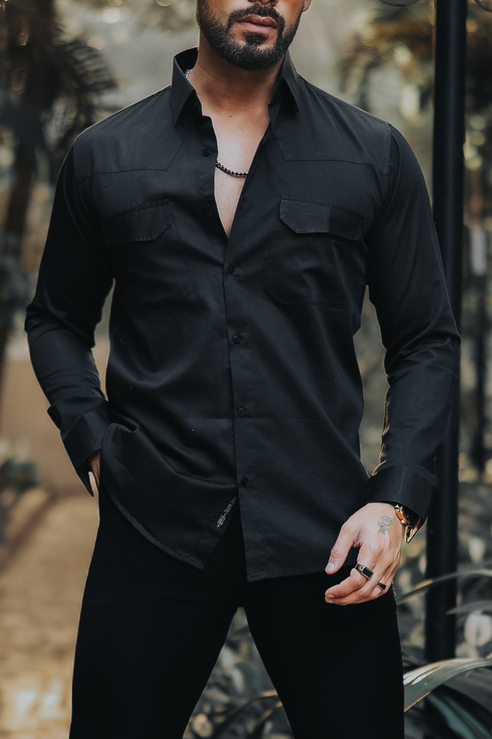 Black Cross Pocket Shirt