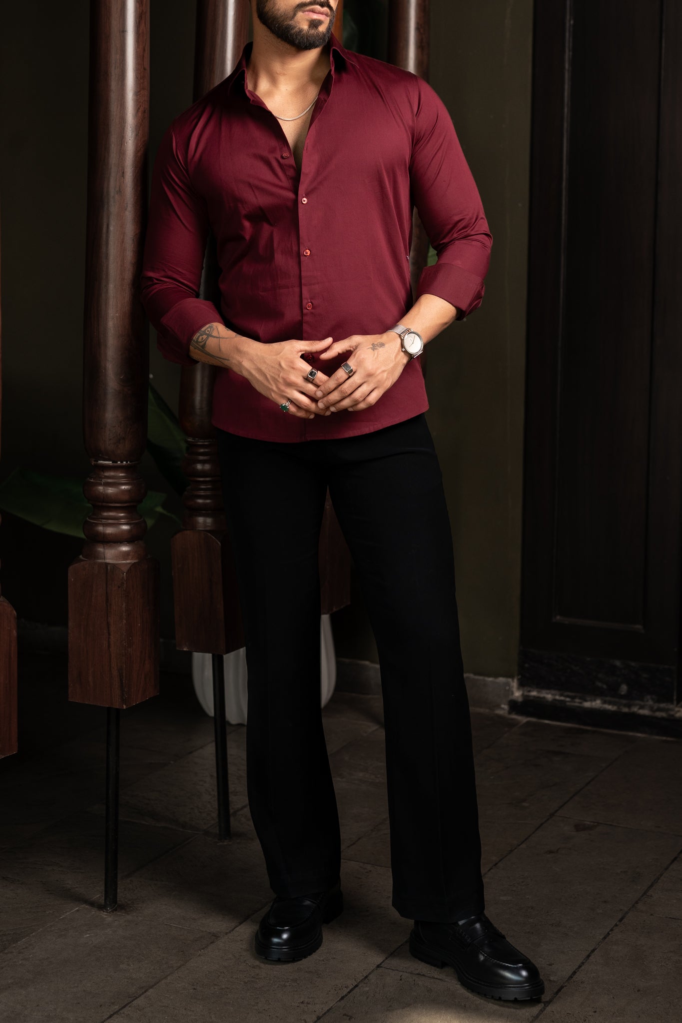 Classic Maroon - Cotton Satin Shirt