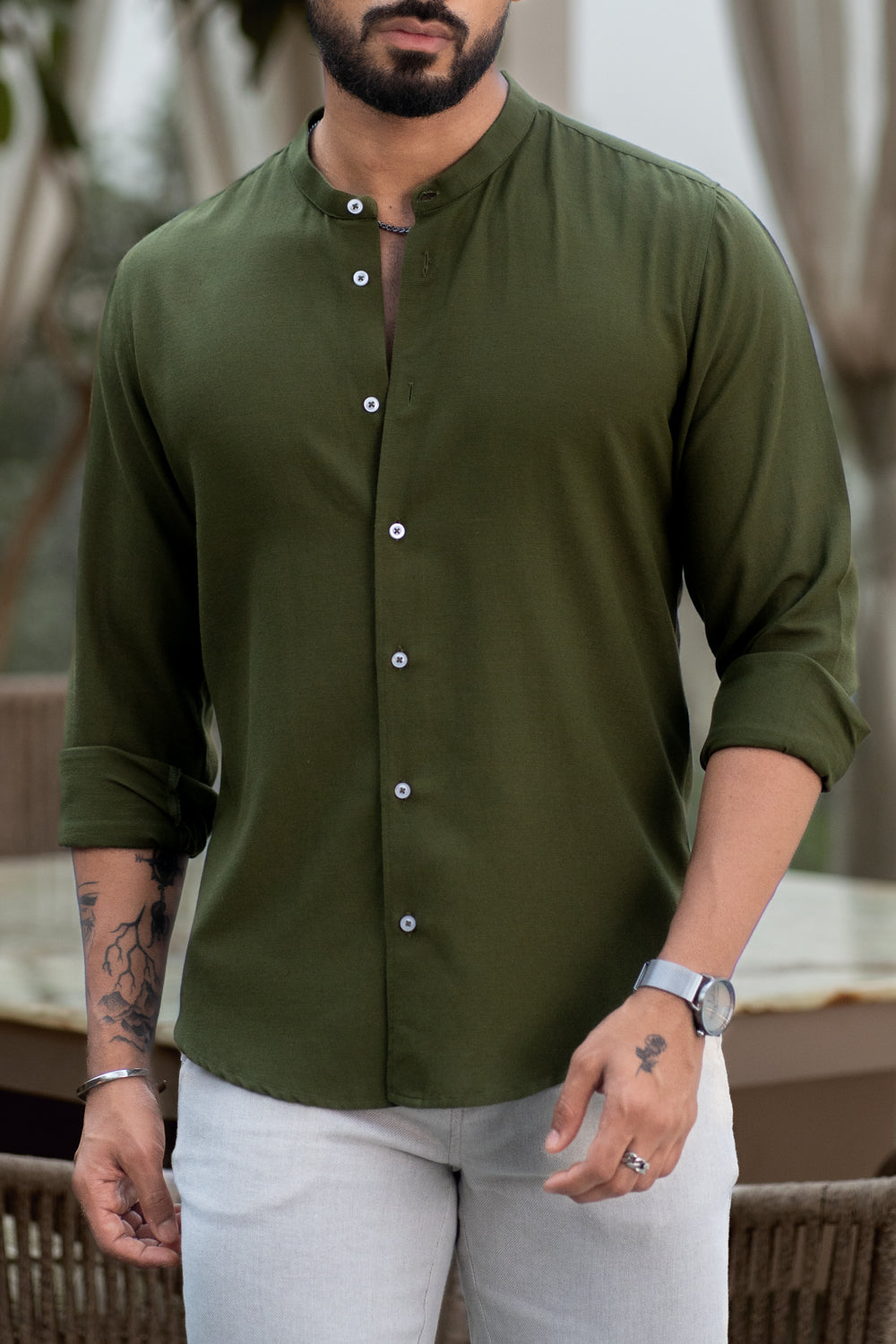 Moss Mandarin Collar Shirt