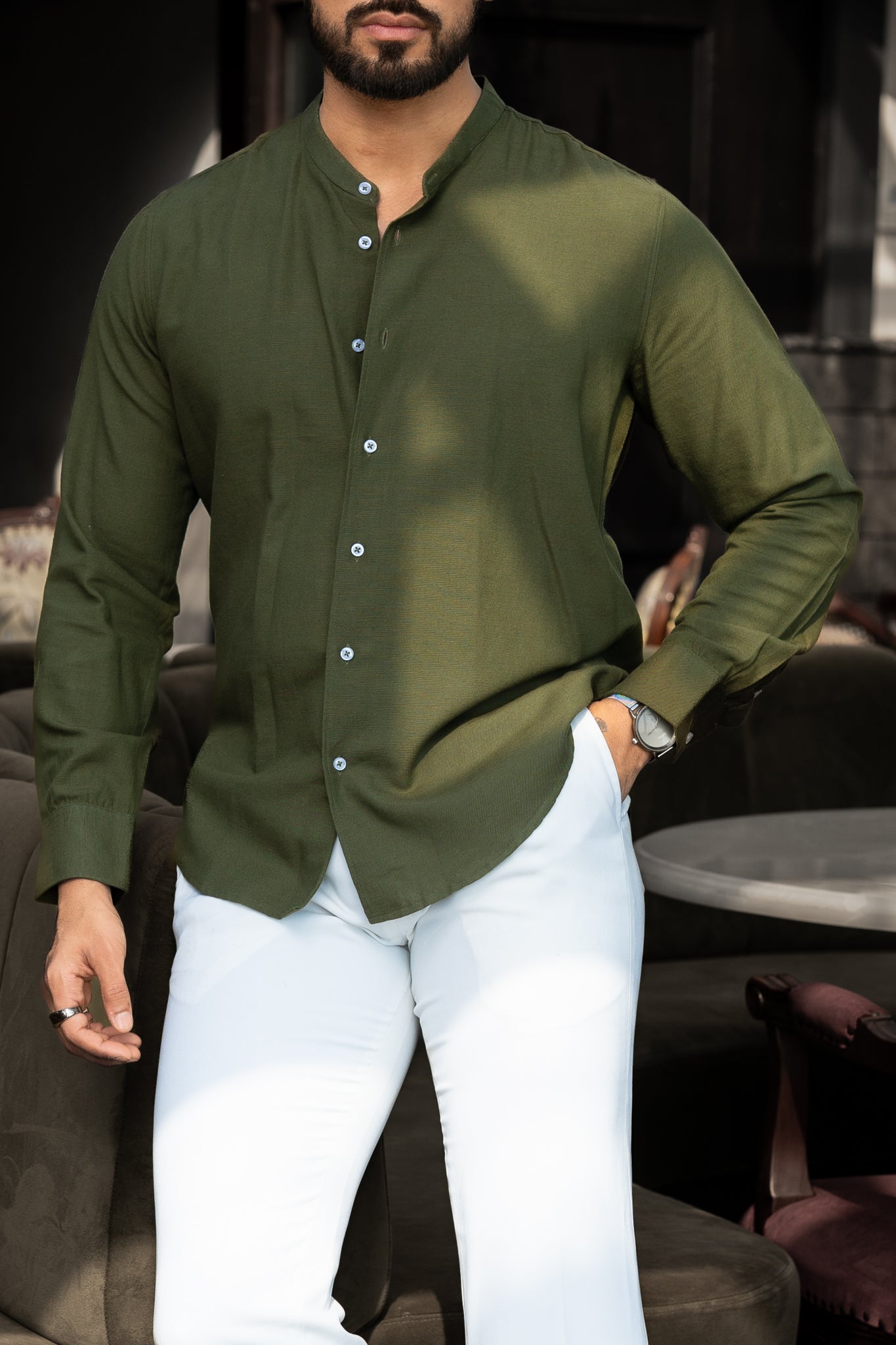 Moss Mandarin Collar Shirt