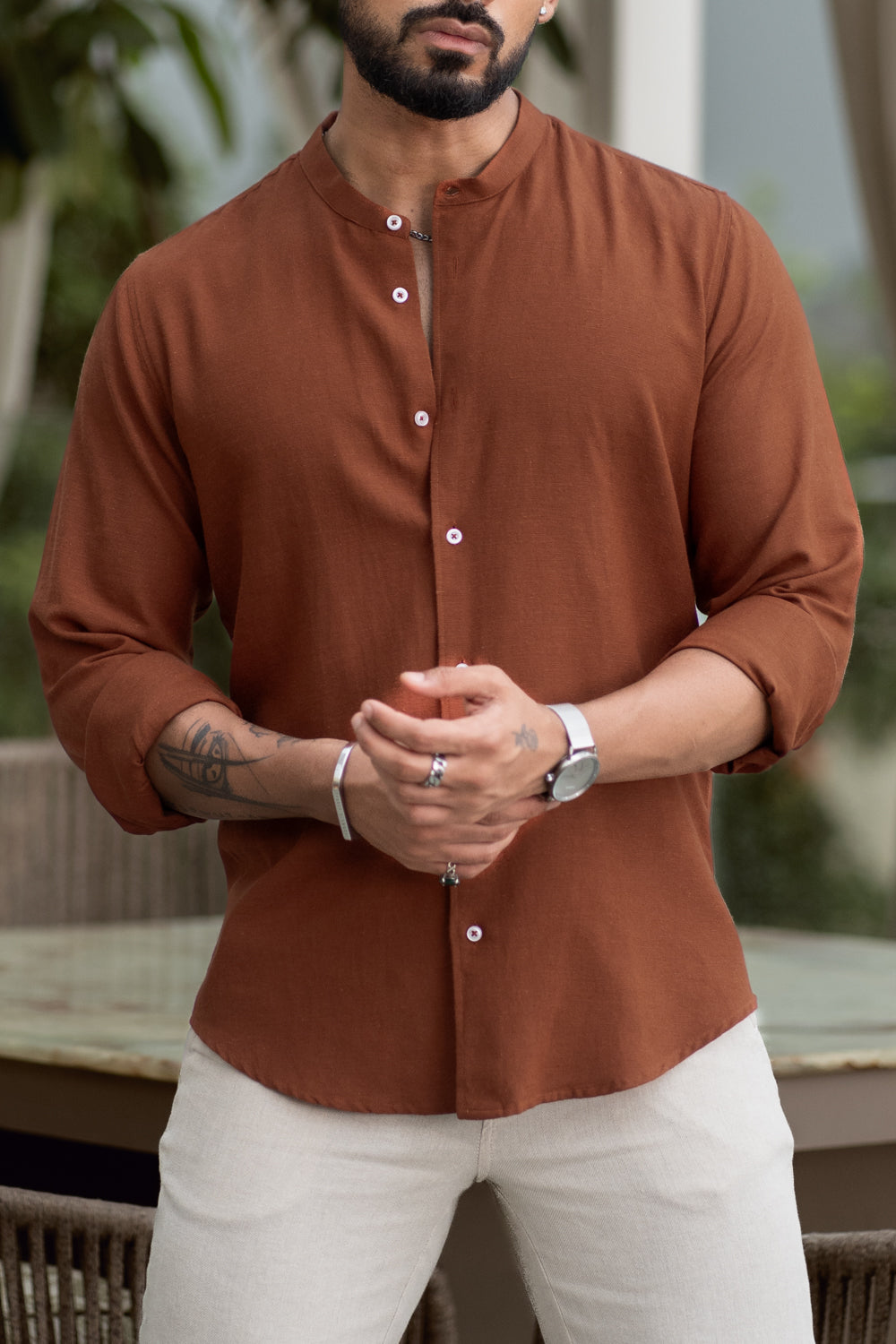 Caramel Mandarin Collar Shirt