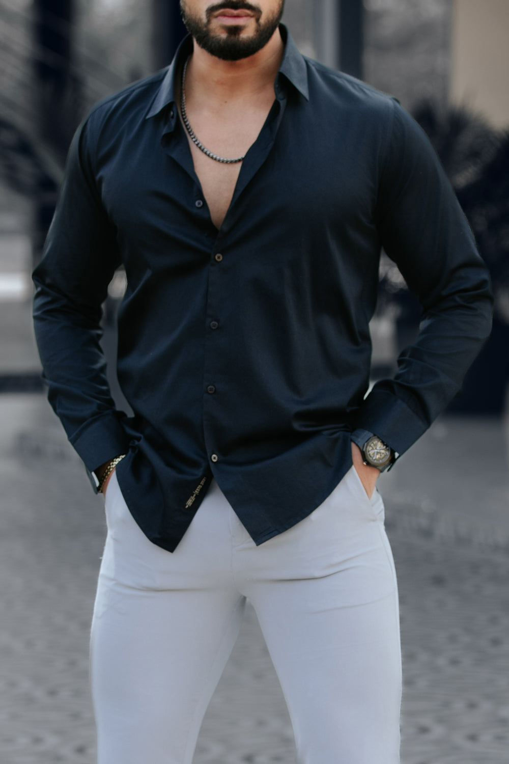 Classic Jet Black - Cotton Satin Shirt