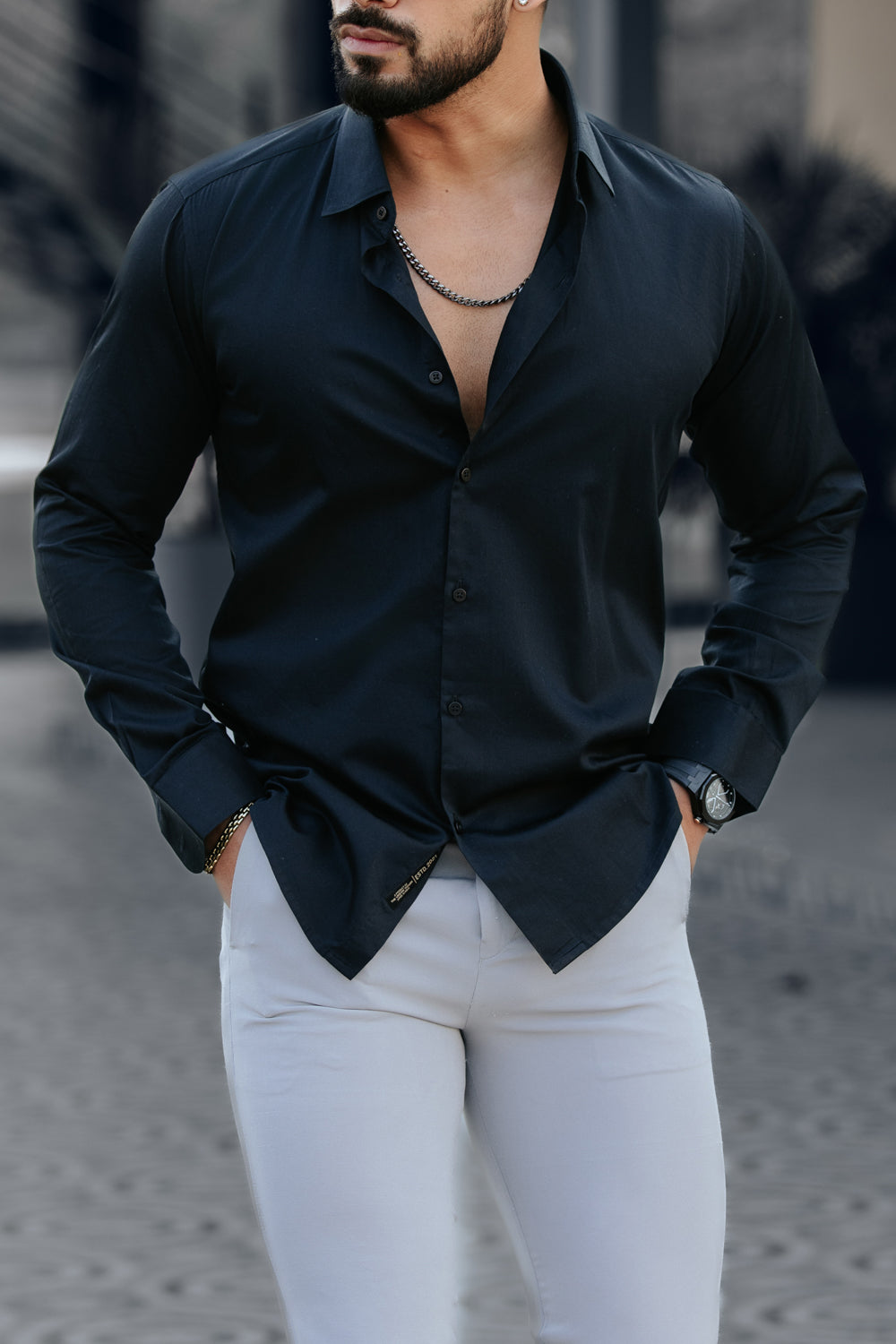 Classic Jet Black - Cotton Satin Shirt