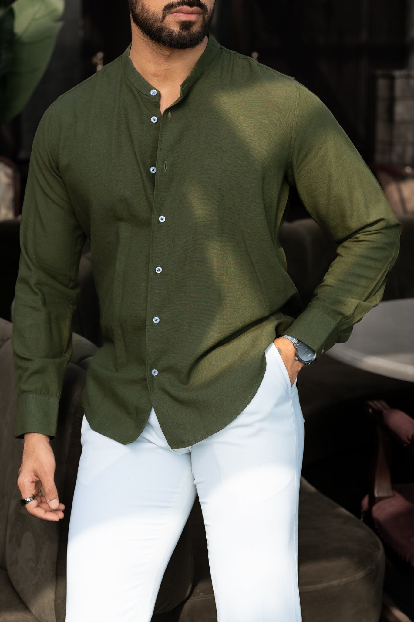 Moss Mandarin Collar Shirt