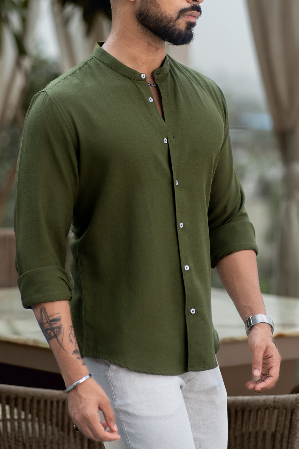 Moss Mandarin Collar Shirt