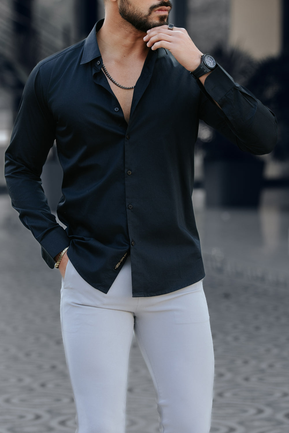 Classic Jet Black - Cotton Satin Shirt