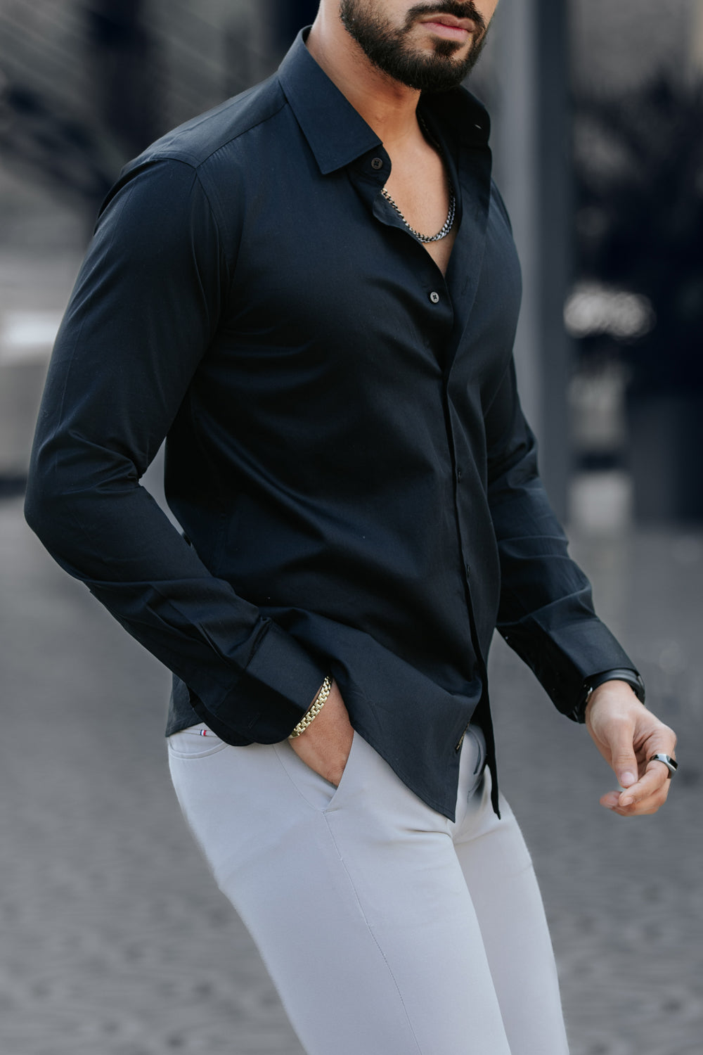 Classic Jet Black - Cotton Satin Shirt