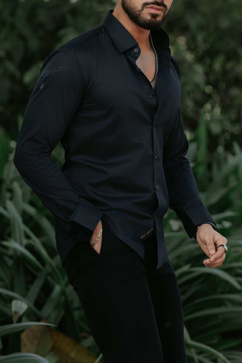 Classic Jet Black - Cotton Satin Shirt