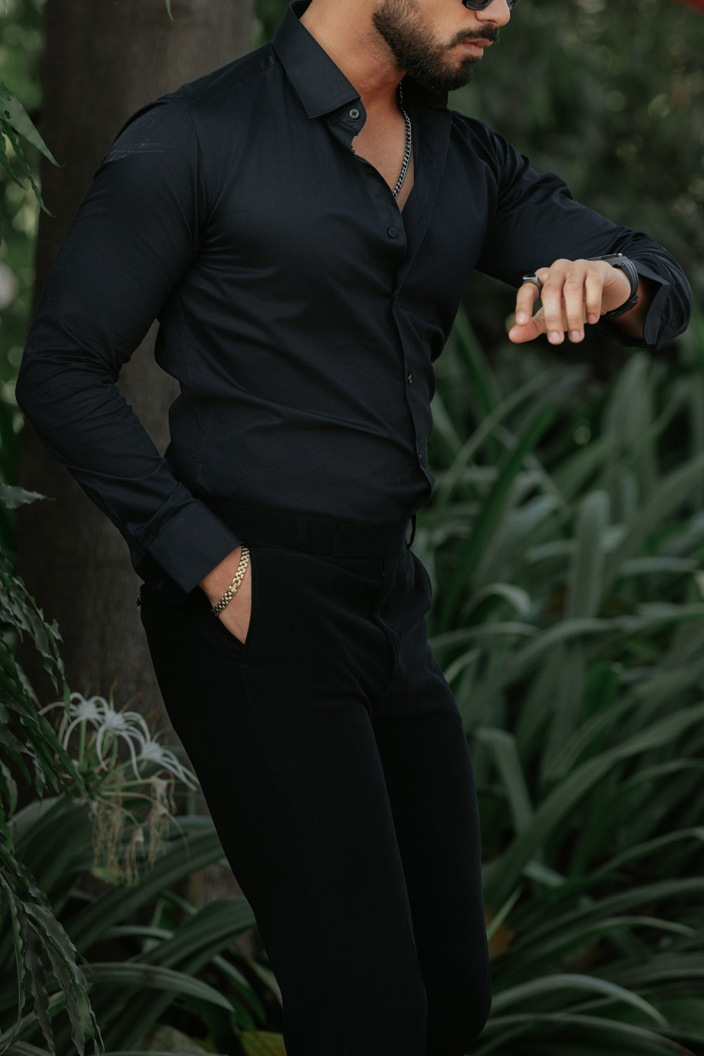 Classic Jet Black - Cotton Satin Shirt