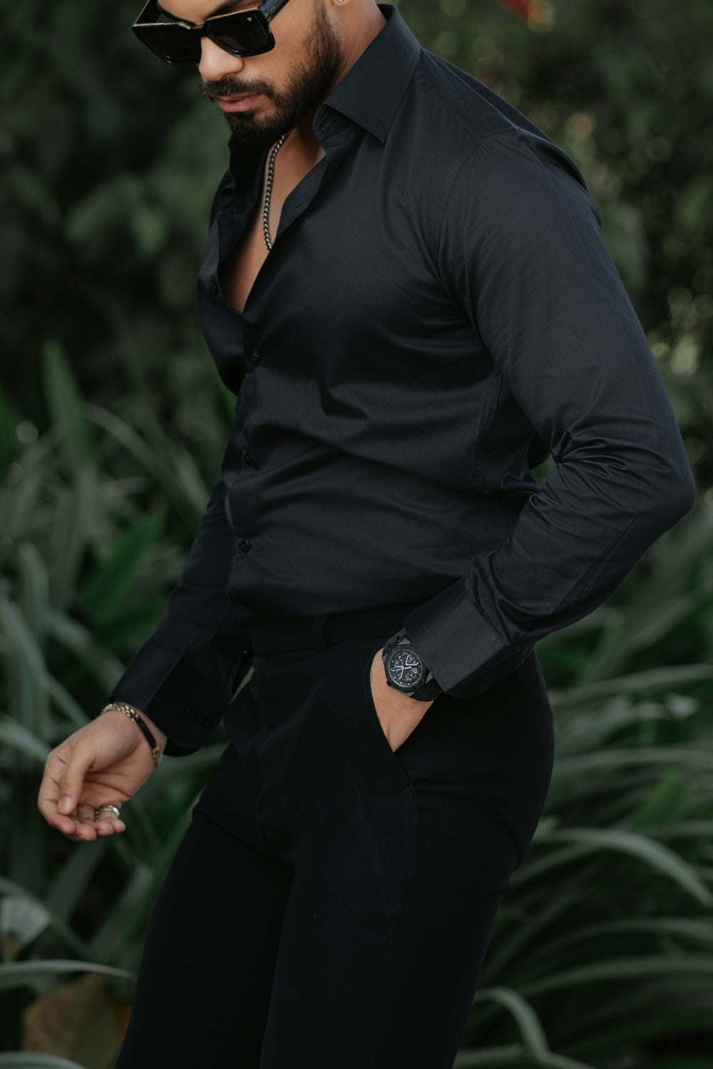 Classic Jet Black - Cotton Satin Shirt