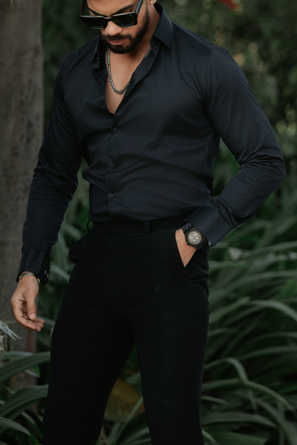 Classic Jet Black - Cotton Satin Shirt