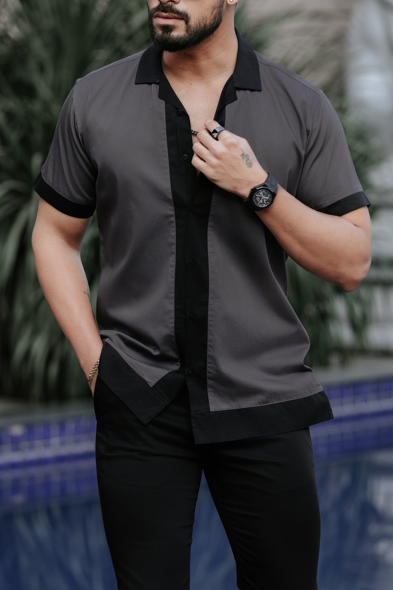 Grey Panel Designer Shirt