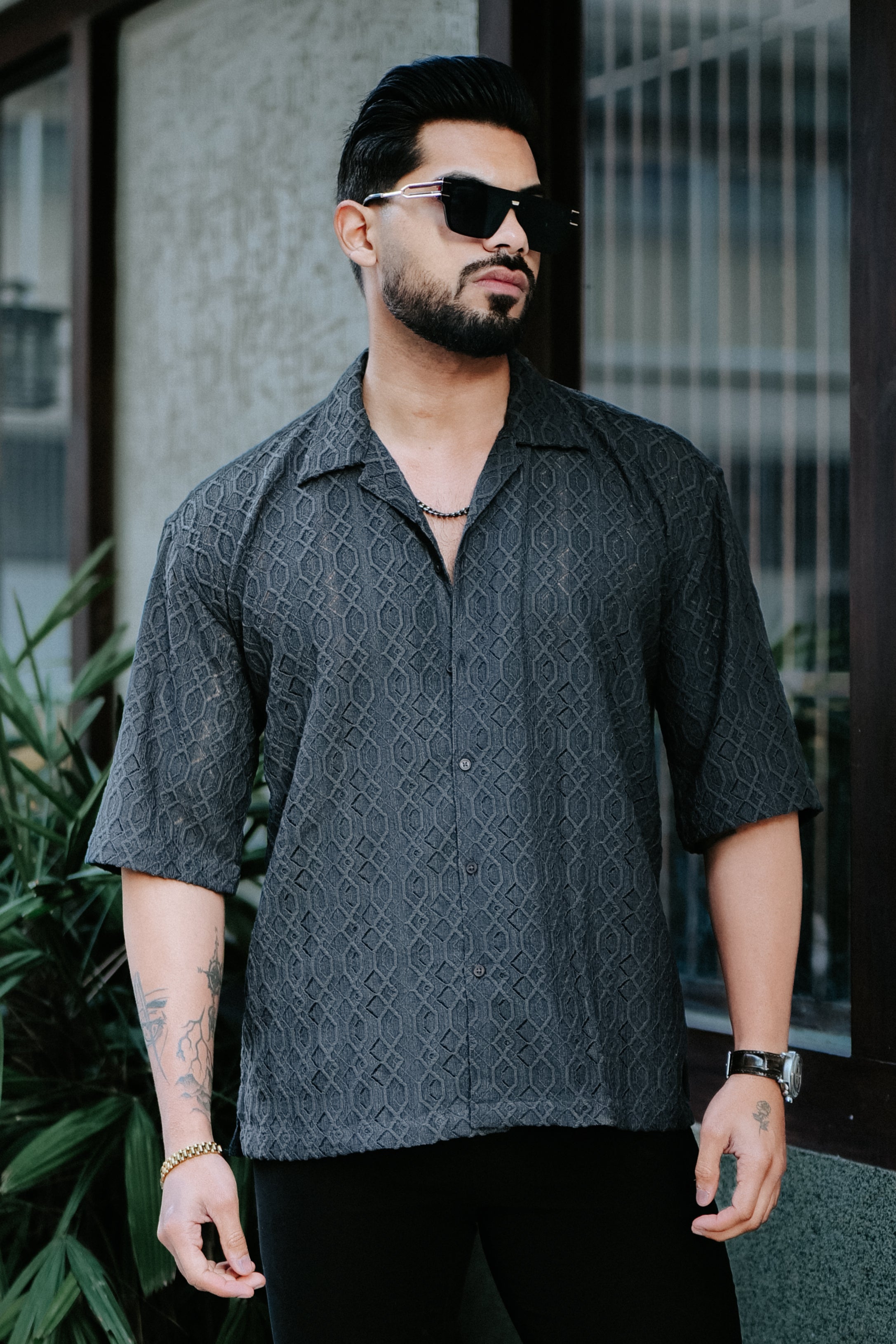 Grey Designer Shirt - Knitted