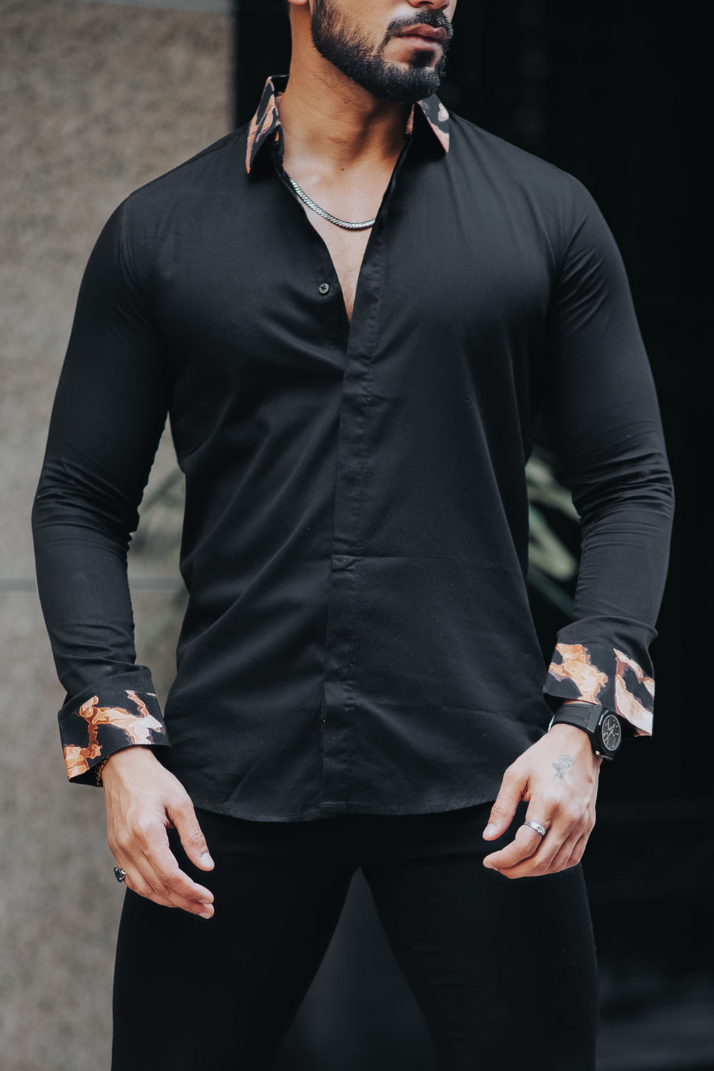 Black Leopard Detailing Shirt (Premium)