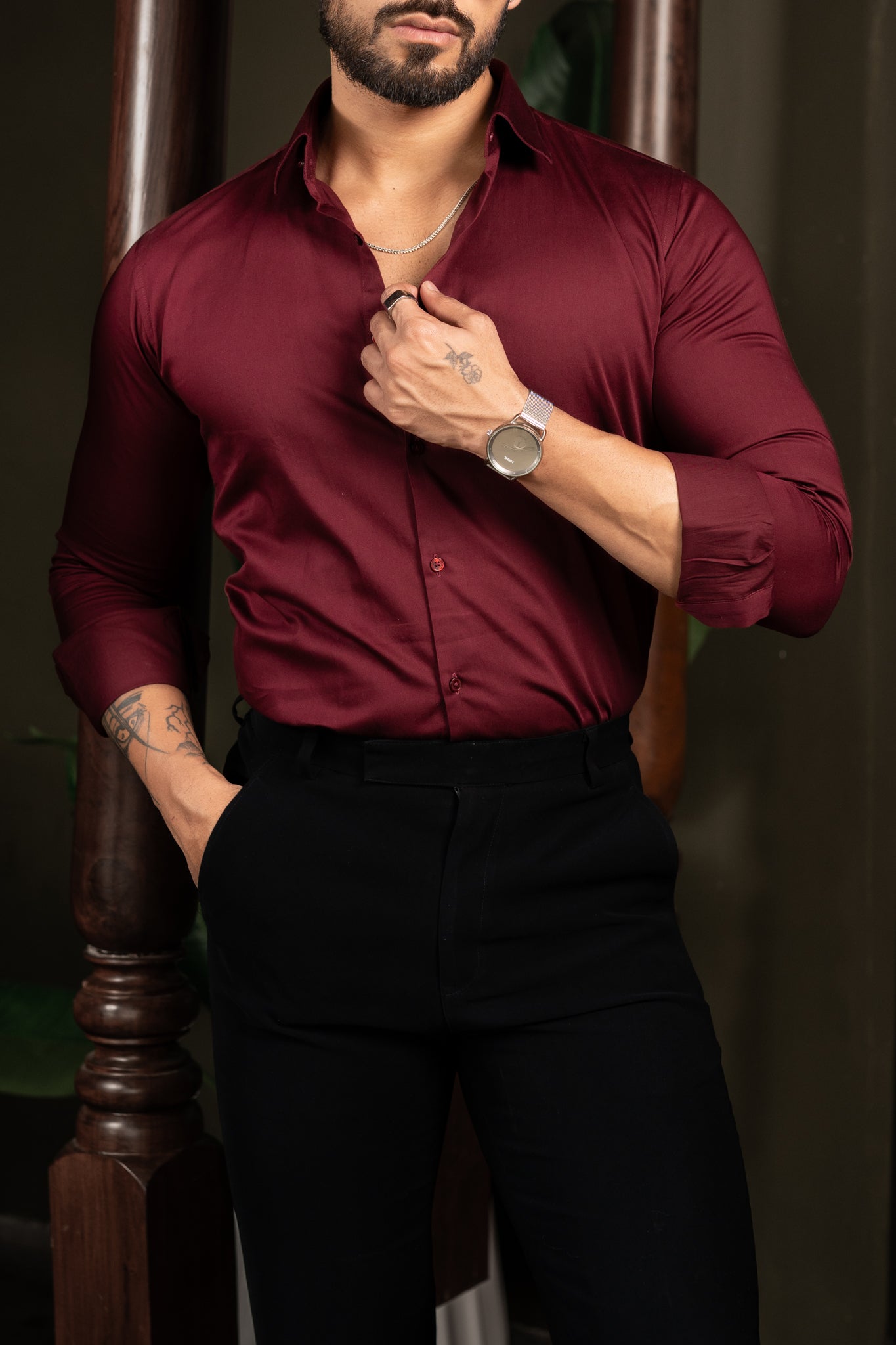 Classic Maroon - Cotton Satin Shirt