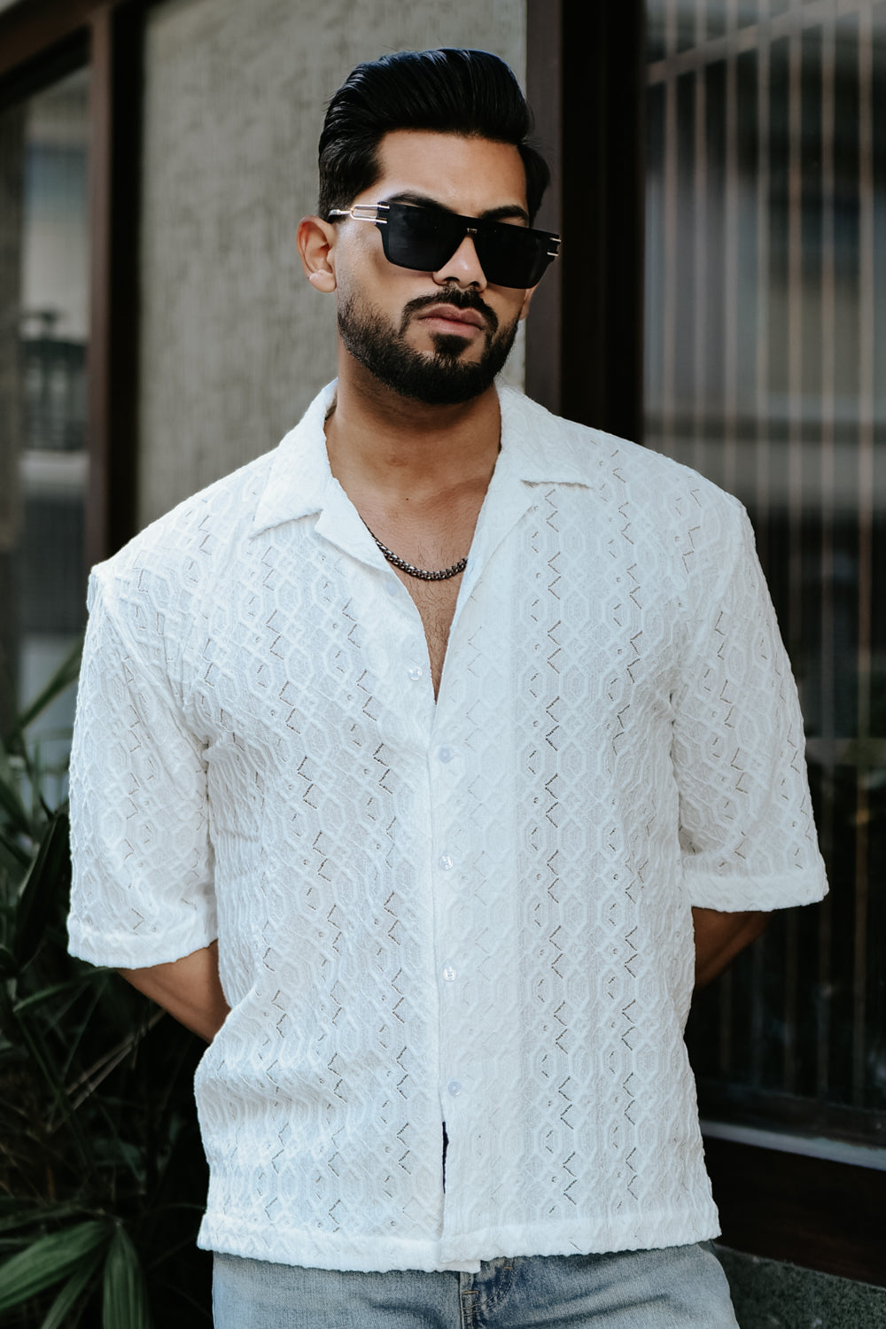 White Designer Shirt - Knitted