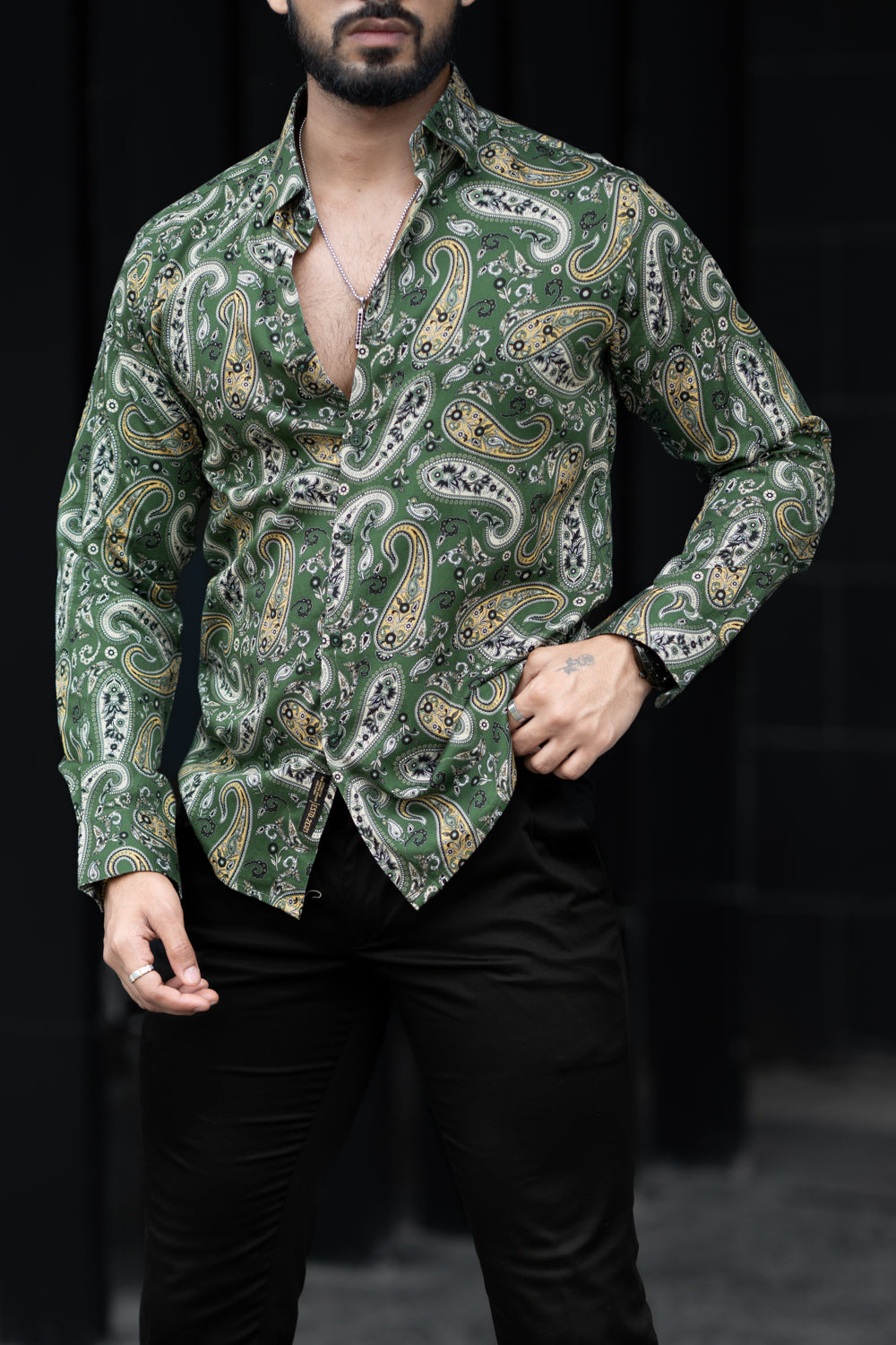 Olive Paisley Printed Shirt