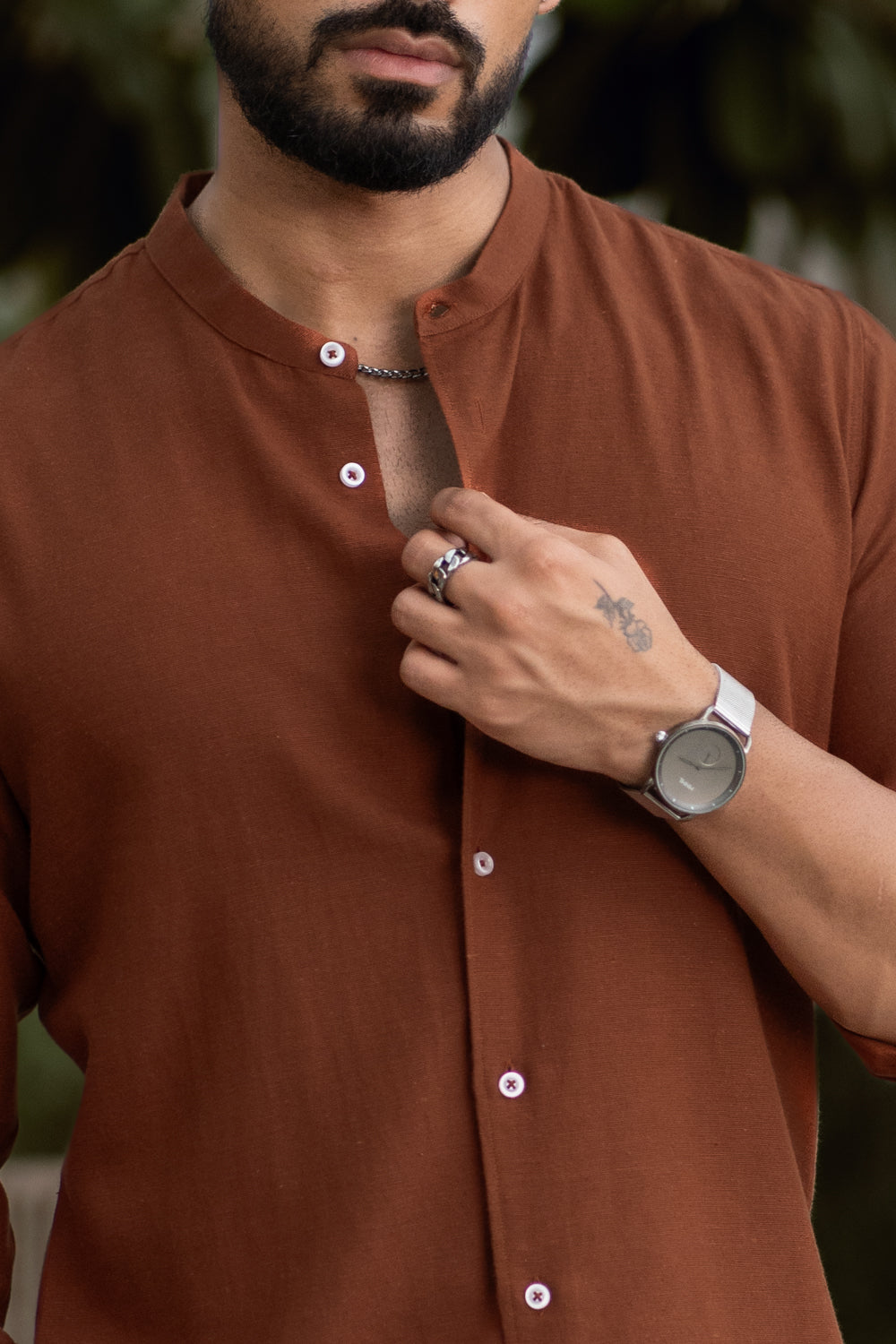 Caramel Mandarin Collar Shirt