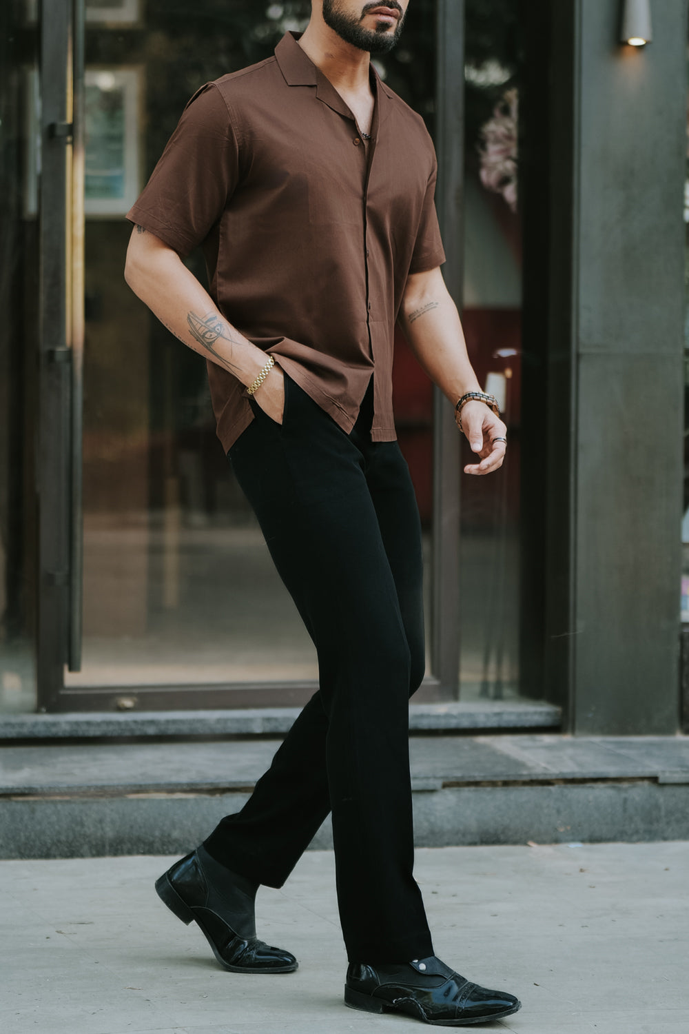 Oversized Cotton Shirt - Brown