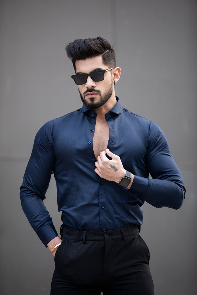 Classic Navy Blue - Cotton Satin Shirt