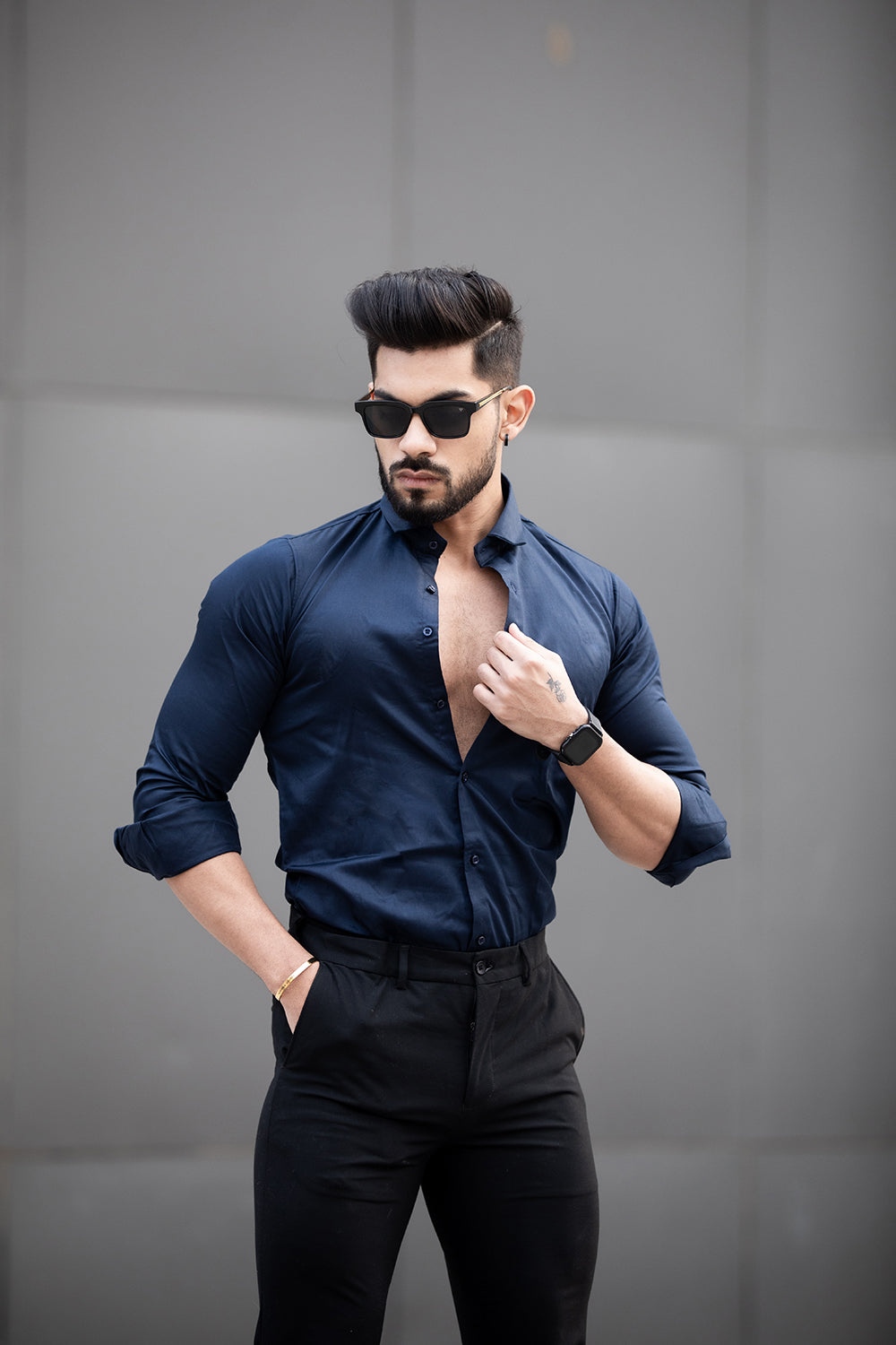 Classic Navy Blue - Cotton Satin Shirt